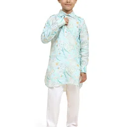 BAESD Boys Spread Collar Long Sleeves Abstract Printed Linen Kurta with Pyjamas-4
