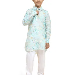 BAESD Boys Shirt Collar Long Sleeves Abstract Printed Regular Linen Kurta with Pyjamas-2