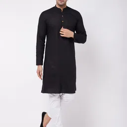 VASTRAMAY Men Black & White Kurta with Pyjamas-image-75