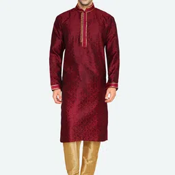 RG DESIGNERS Men Maroon & Beige Ethnic Motifs Kurta with Pyjamas-48