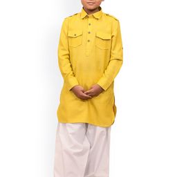 Manyavar Boys Mustard Yellow Pathani Kurta with Dhoti Pants-image-61