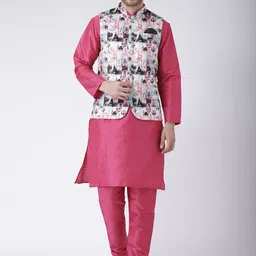 hangup plus Men Kurta with Pyjamas & Printed Nehru Jacket-picture-5