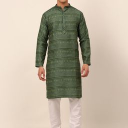 Jompers Men Green Ethnic Motifs Printed Sequinned Kurta with Pyjamas-picture-36