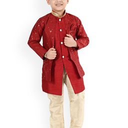 BAESD Boys Chevron Embroidered Mandarin Collar Sequined Kurta With Trouser-7