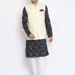 hangup plus Men Floral Printed Kurta with Pyjamas & Nehru Jacket-12
