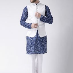hangup plus Men Floral Printed Kurta with Pyjamas & with Nehru Jacket-16