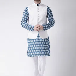 hangup plus Men Abstract Printed Kurta with Pyjamas & Nehru Jacket-15