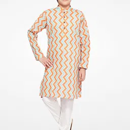 Jeetethnics Boys Orange Printed Kurta with Pyjamas-image-42
