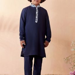 Manyavar Boys Navy Blue Printed Kurta with Pyjamas-image-28