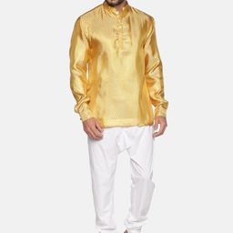 Sethukrishna Men Gold-Toned Self Design Kurta with Churidar-picture-6