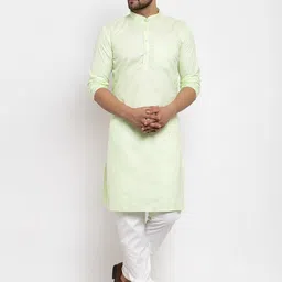 Kaifoo Men Sea Green Solid Mandarin Neck Straight Kurta with Churidar-21