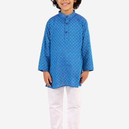Superminis Boys Blue & White Self Design Kurta with Pyjamas-51