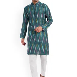 Enciger Geometric Printed Band Collar Pure Cotton Straight Kurta with Trouser-picture-56