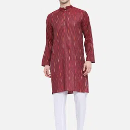 Vastraa Fusion Ethnic Motifs Woven Design Ikat Pure Cotton Straight Kurta With Pyjamas-93