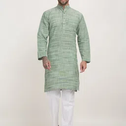 Arrabi Mandarin Collar Regular Pure Cotton Kurta with Pyjamas-picture-10