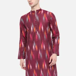 Vastraa Fusion Ethnic Motifs Woven Design Ikat Pure Cotton Straight Kurta With Pyjamas-94