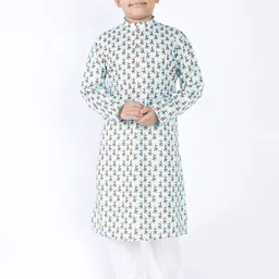 TABARD Boys Green Floral Printed Pure Cotton Kurta with Pyjamas-10