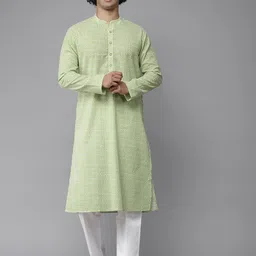 See Designs Men Green & White Printed Pure Cotton Kurta with Pyjamas-19