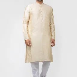 TATTVA Men Cream-Coloured Pure Cotton Kurta with Pyjamas-picture-41
