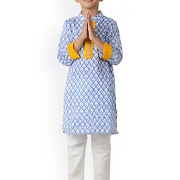 frangipani Boys Blue Floral Printed Pure Cotton Kurta with Pyjamas-picture-17