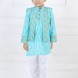 Kinder Kids Boys Chevron Prinetd Pure Cotton Kurta with Pyjamas & Waistcoat-53