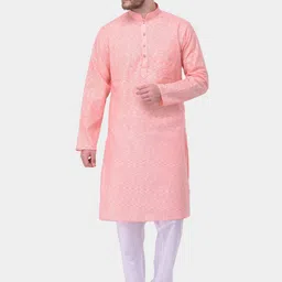 SG LEMAN Men Peach-Coloured Pure Cotton Kurta with Pyjamas-picture-5