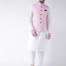 Hangup Men White Pure Cotton Kurta with Pyjamas & Nehru Jacket-image-63