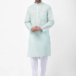 SG LEMAN Men Green Pure Cotton Kurta with Pyjamas-11