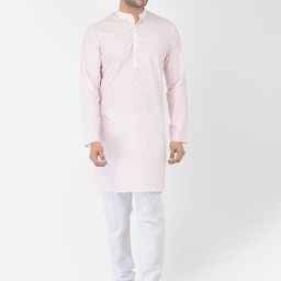 DEYANN Men White Printed Pure Cotton Kurta with Churidar-image-52