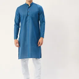 Jompers Men Blue Pure Cotton Kurta with Pyjamas-image-36