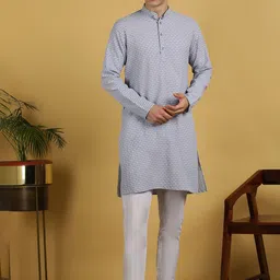 FUBAR Geometric Self Design Mandarin Collar Straight Kurta with Pyjamas-picture-30