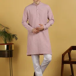 FUBAR Geometric Self Design Mandarin Collar Straight Kurta with Pyjamas-picture-28