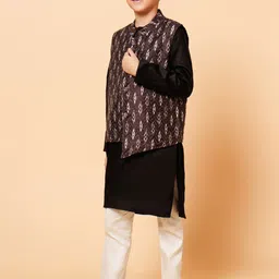PICCOLO Boys Mandarin Collar Long Sleeves Kurta With Pyjamas & Nehru Jacket-picture-18