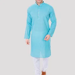 Maharaja Geometric Printed Band Collar Pastel Straight Kurta with Pyjamas-picture-26