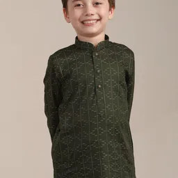 Manyavar Boys Geometric Printed  Mandarin Collar Regular Kurta with Pyjama-image-81