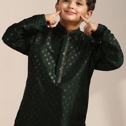 Manyavar Boys Ethnic Motifs Woven Design Regular Thread Work Kurta with Pyjama-image-56