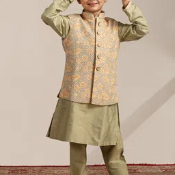 Manyavar Boys Regular Kurta With Pyjamas & Embroidered Jacket-picture-10