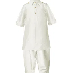 A T U N Boys Off White Regular Pathani Kurta with Salwar-11