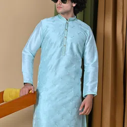 MAAHI FABS Floral Embroidered Mandarin Collar Kurta With Pyjamas-picture-13