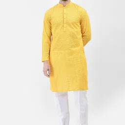 SG LEMAN Mandarin Collar Long Sleeves Ethnic Motifs Embroidered Regular Kurta with Pyjamas-picture-9