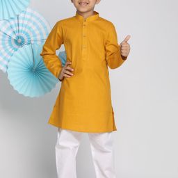 VASTRAMAY Boys Mustard & White Solid Regular Kurta With Pyjamas image 5
