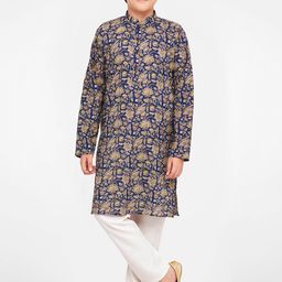 BAESD Boys Blue Floral Printed Mandarin Collar Straight Kurta with Pyjamas-45