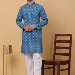 KRAFT INDIA Ethnic Motifs Printed Mandarin Collar Regular Kurta with Pyjamas-picture-17
