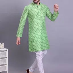 SHIWAM ETHNIX Mandarin Collar Ethnic Motifs Printed Regular Straight Kurta with Pyjamas-picture-16