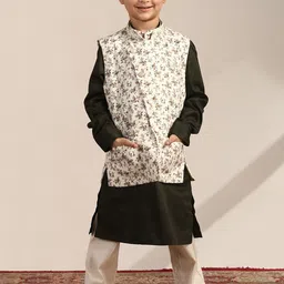 Manyavar Boys Regular Kurta with Pyjama With Printed Nehru jacket-20