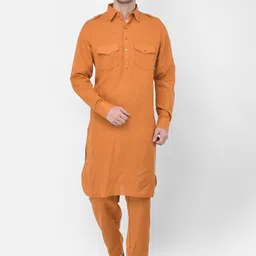 SG LEMAN Men Orange Regular Kurta with Pyjamas-2