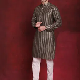 Anouk Striped Pure Cotton Mandarin Collar Regular Kurta with Pyjamas-picture-11