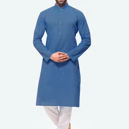 RG DESIGNERS Men Blue Solid Handloom Kurta with Pyjamas-image-33