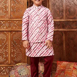 Stylo Bug Boys Leheriya Striped Mandarin Collar Kurta With Pyjamas And Nehru jacket-39