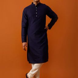 Streaks & Crosses Striped Mandarin Collar Straight Kurta with Churidar-image-74